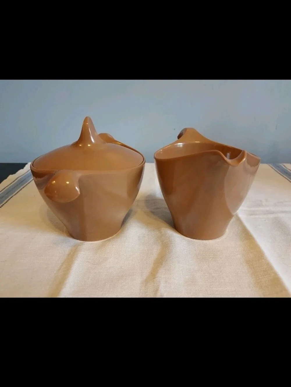 MCM Vintage Lenotex Lenox Melmac Melamine Sugar & Creamer Set Mocca Brown Nice!